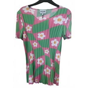 NEW LEO UGO women pleated short t-shirt in pink & green